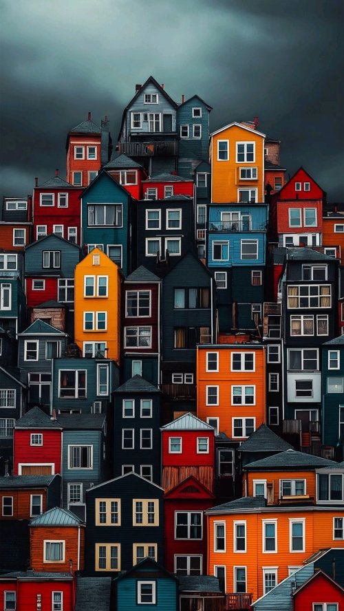 Colorful Houses Stacked High - urban Wallpaper