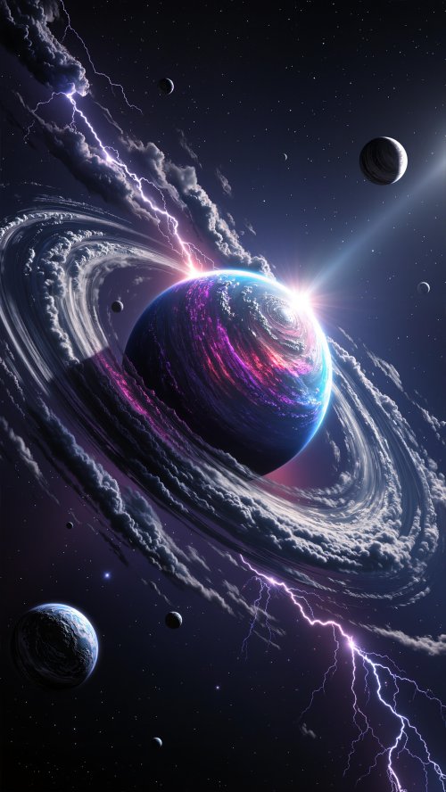 Cosmic Planet Lightning - space Wallpaper