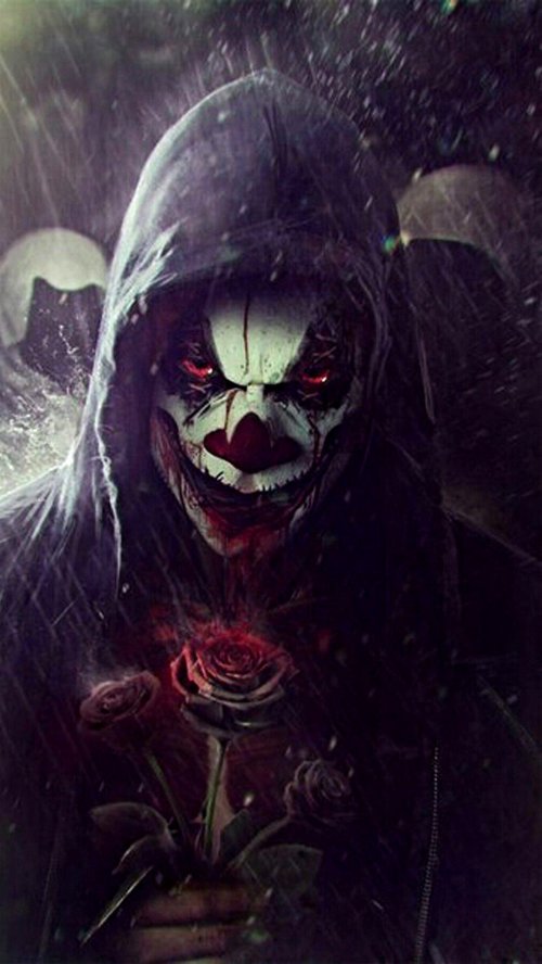 Creepy Clown with Roses - gothic Wallpaper