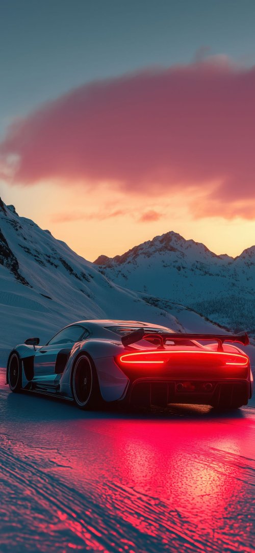 Crimson Lights Snowy Peaks - cars Wallpaper