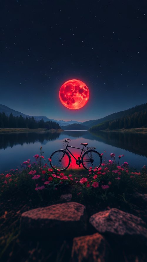 Crimson Moon Serenity - nature Wallpaper