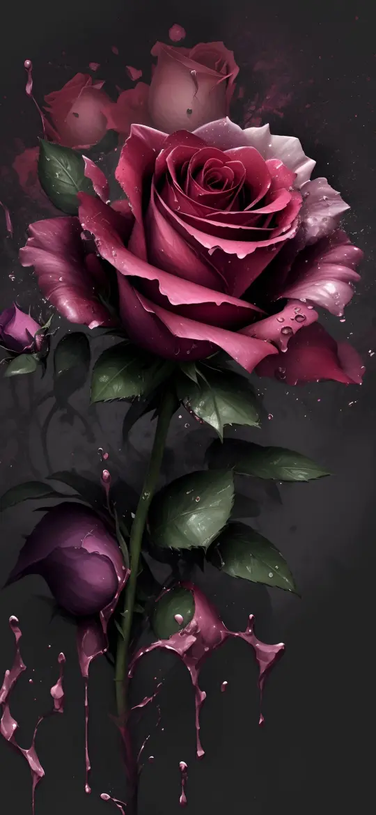 Crimson Rose with Paint Drips