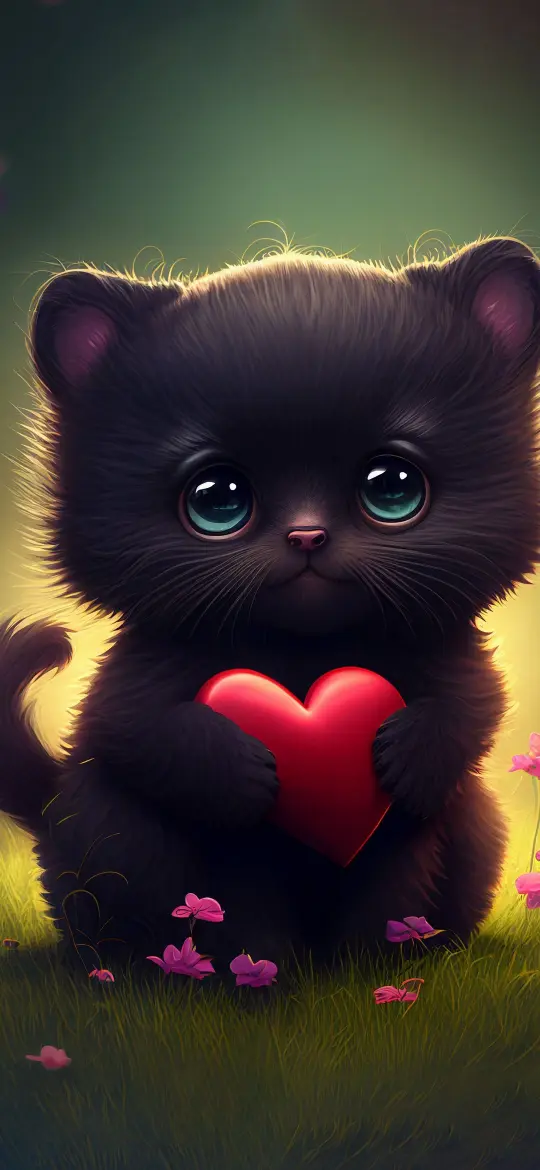 Cute Kitten with Heart - Related Dark Wallpapers wallpaper