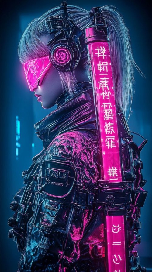 Cyberpunk Warrior with Neon Katana - Related Ghetto Wallpapers wallpaper