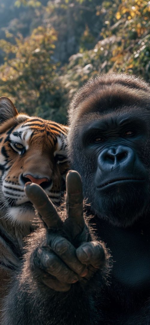 Gorilla and Tiger Selfie - Related Ghetto Wallpapers wallpaper