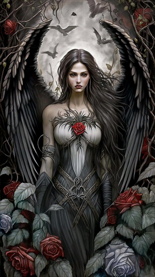 Dark Angel Rose Embrace - gothic Wallpaper
