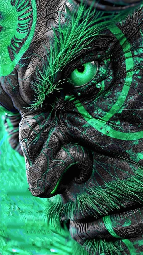 Emerald Cybernetic Gorilla Portrait