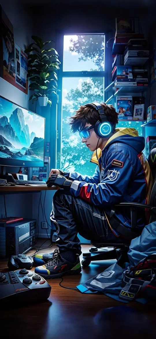Focused Gamer in Room
