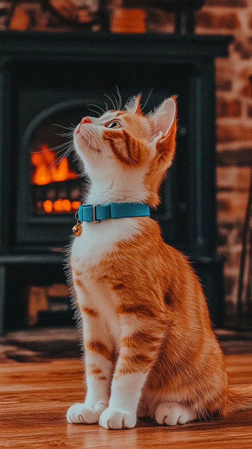 Ginger Kitten by Fire - cat Wallpaper