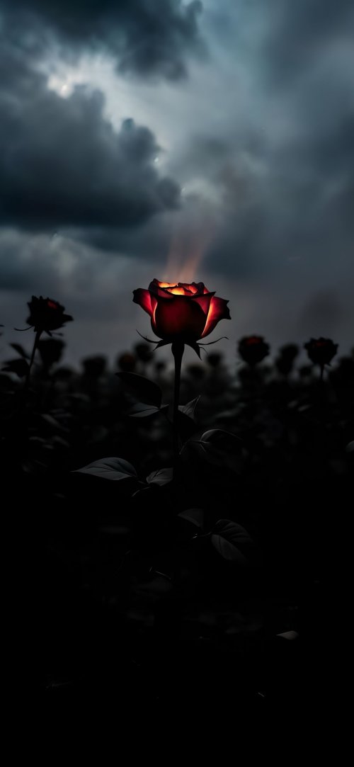 Glowing Rose in Darkness