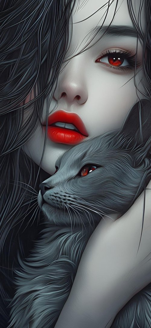 Gothic Woman and Cat - cat Wallpaper