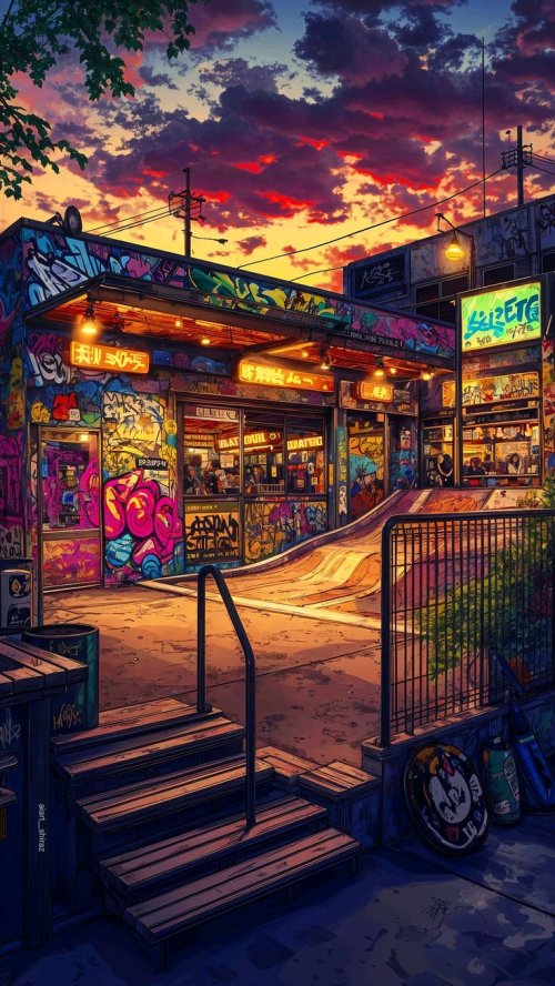 Graffiti Skate Park Sunset - urban Wallpaper