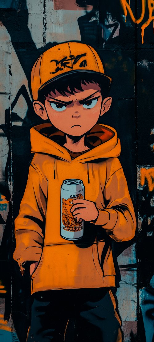 Grumpy Boy with Drink