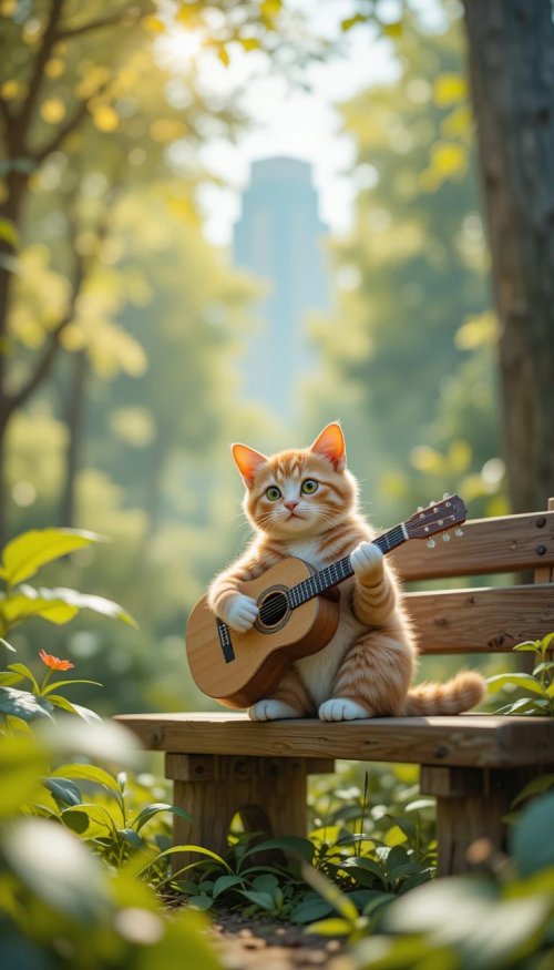 Kitten Plays Guitar Outdoors - cat Wallpaper