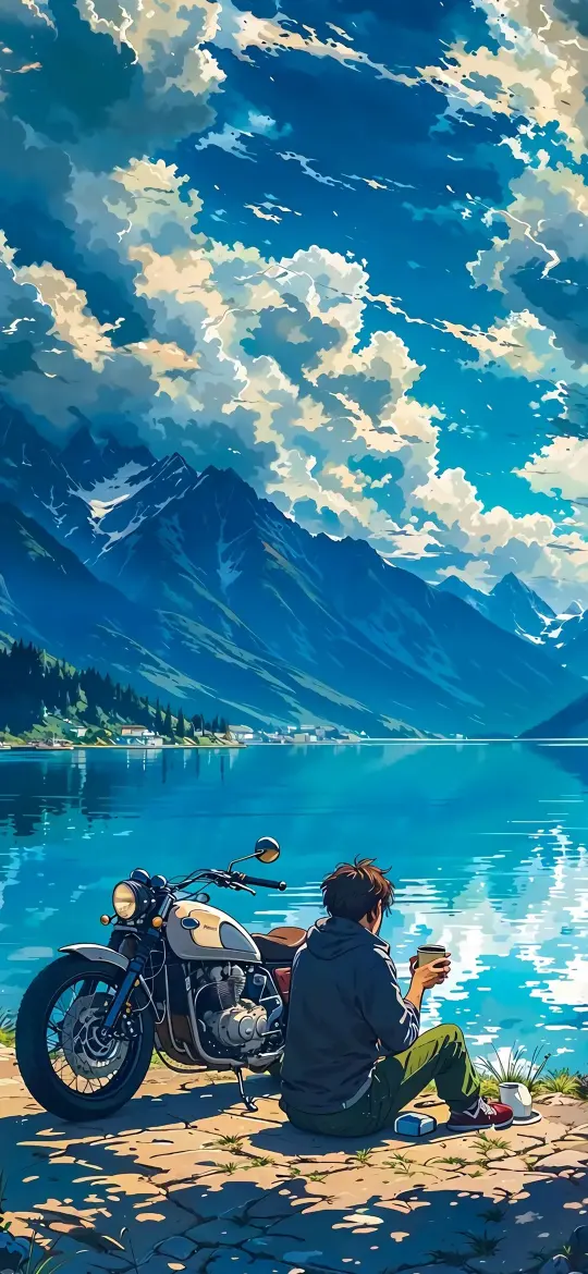 Lakeside Motorcycle Serenity - Related Dope Wallpapers wallpaper