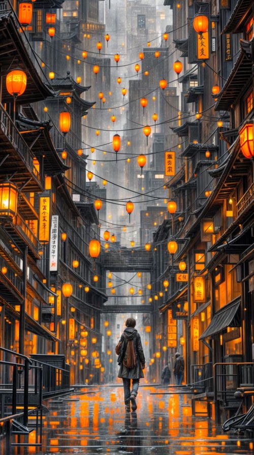 Lantern Lit Alleyway - urban Wallpaper