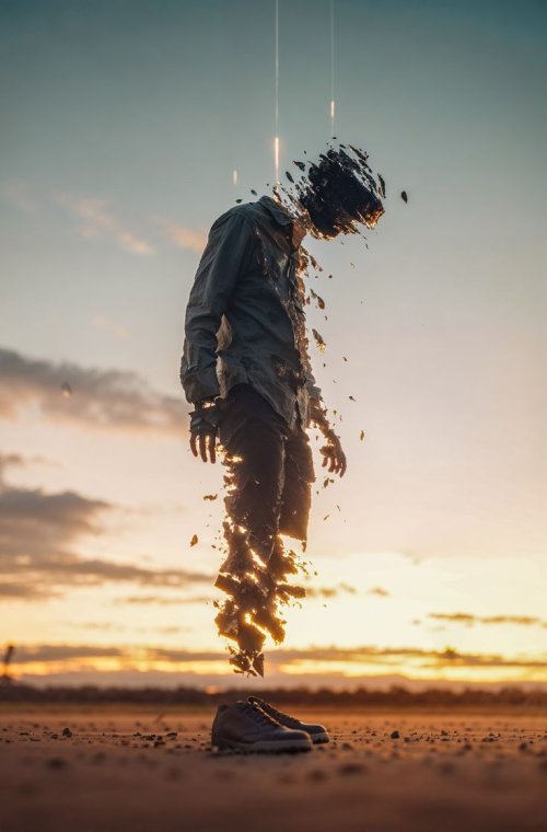 Man Dissolving at Sunset