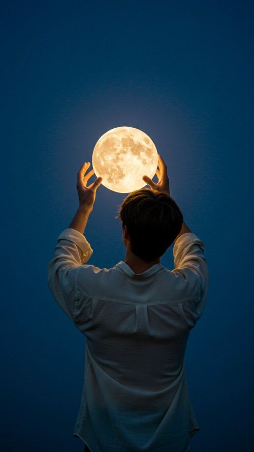 Man Holding Glowing Moon - minimal Wallpaper