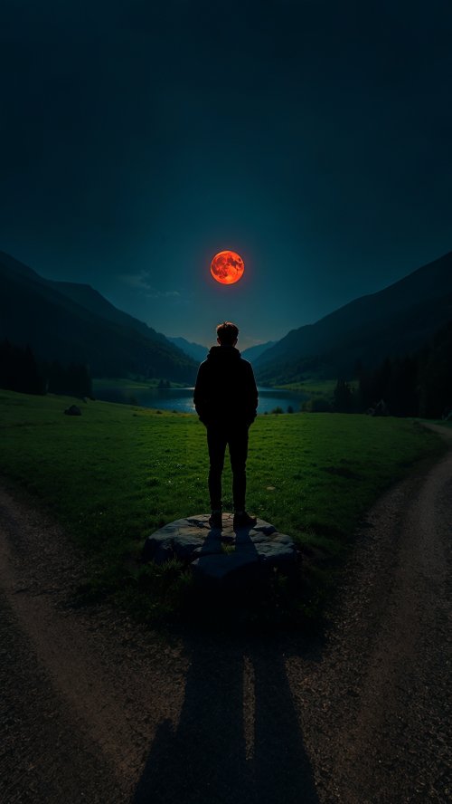 Man Under Blood Moon - nature Wallpaper