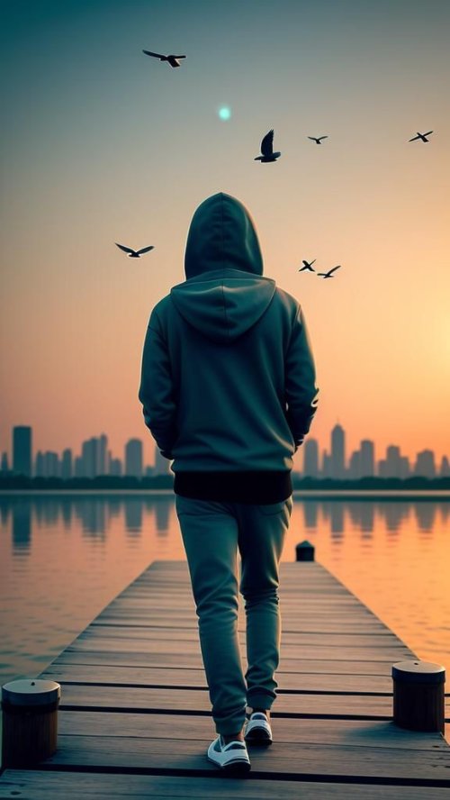 Man Walking Towards City