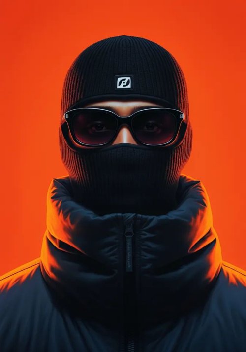 Masked Figure Orange Backdrop