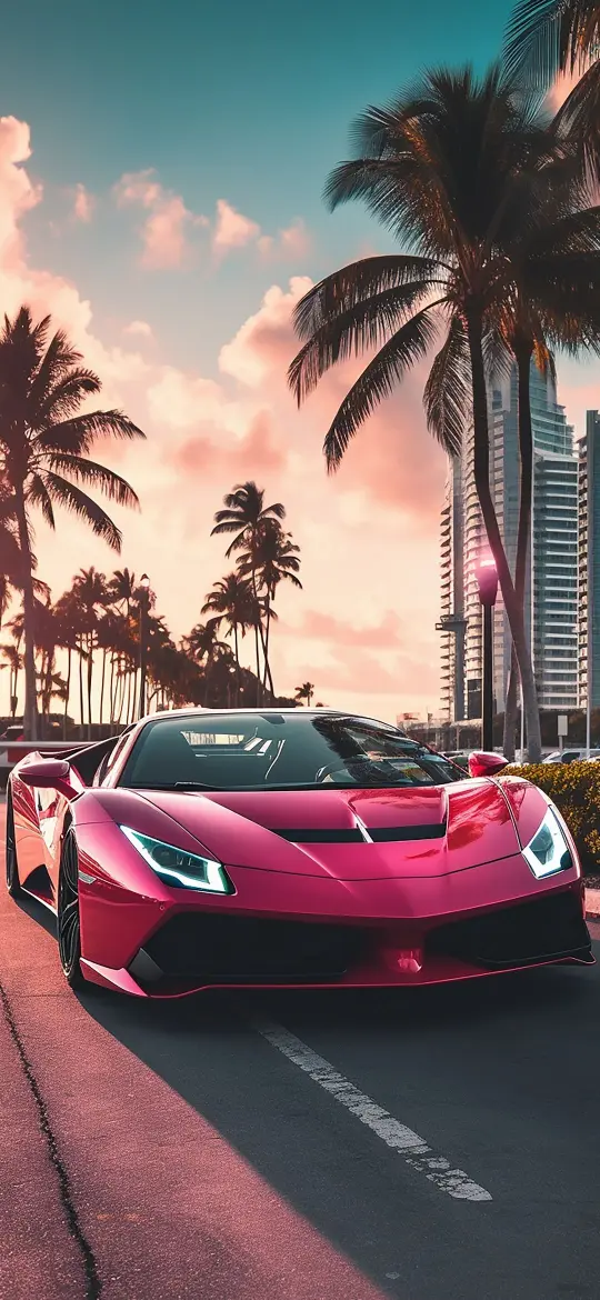 Miami Pink Lamborghini Sunset - Related  wallpaper