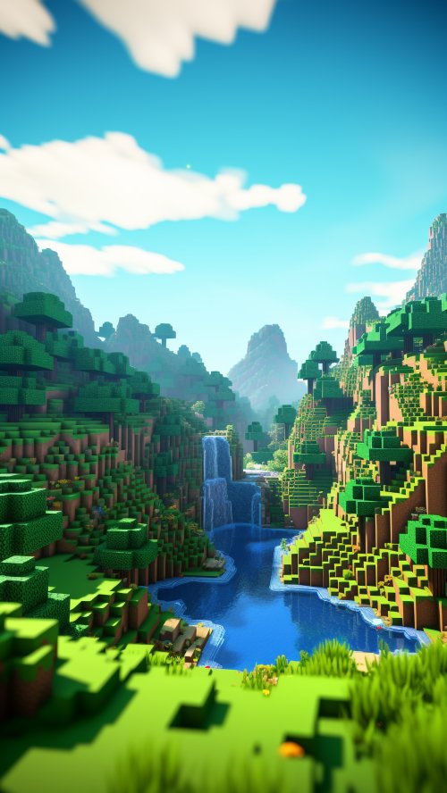 Minecraft Landscape Waterfall - minecraft Wallpaper
