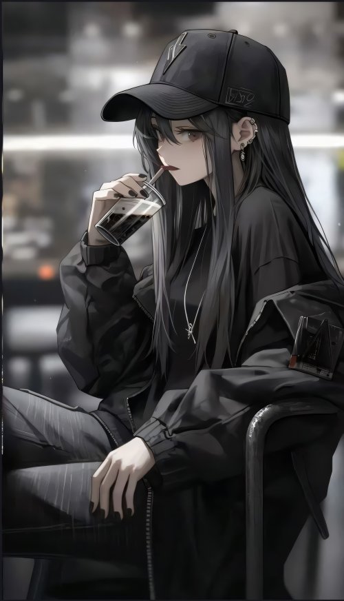 Monochrome Anime Girl Sipping - gothic Wallpaper