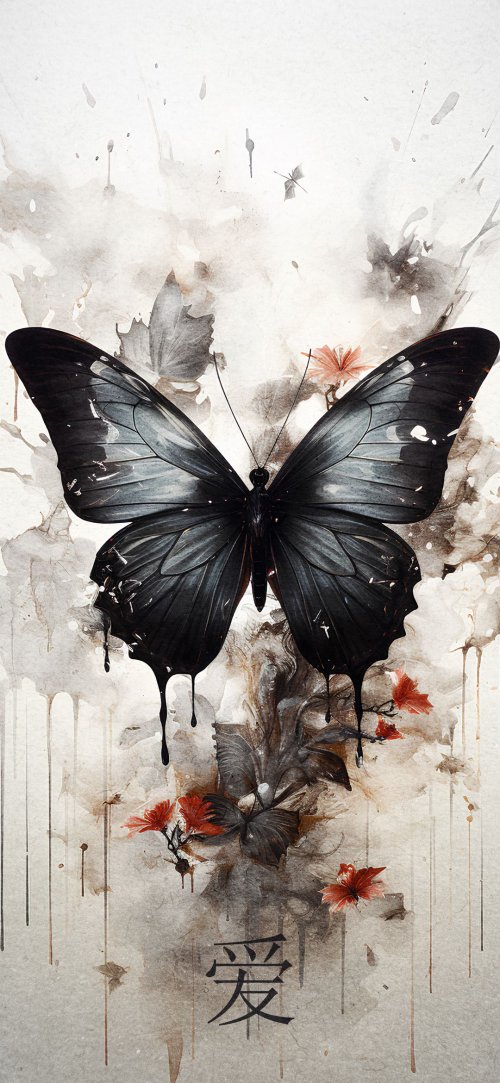 Monochrome_Butterfly_Floral_Art - Related Dark Wallpapers wallpaper