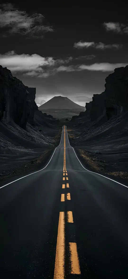 Monochrome Road to Mountain