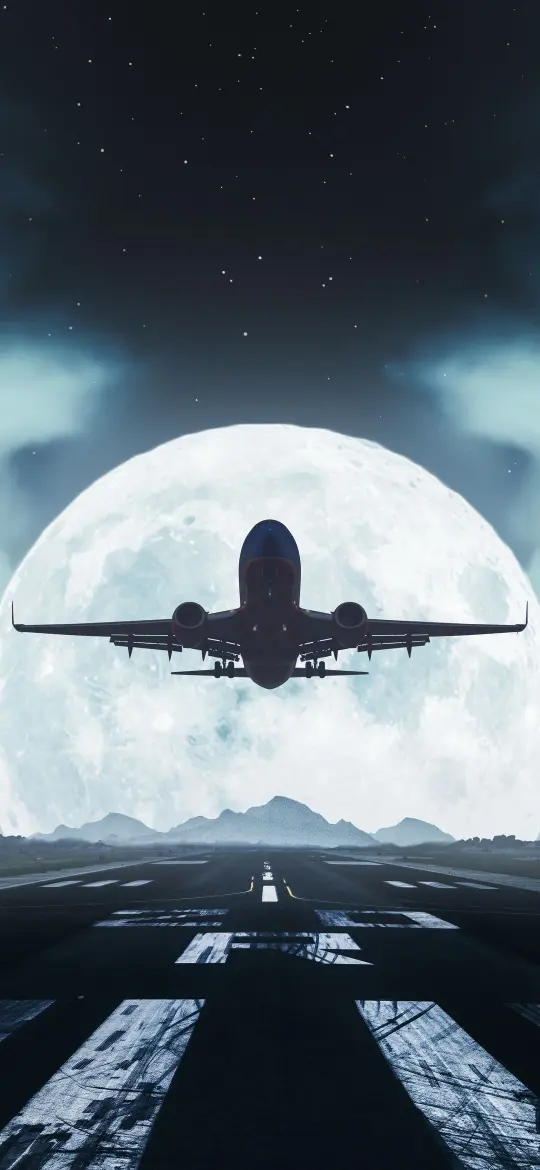 Moonlit Airplane Ascent