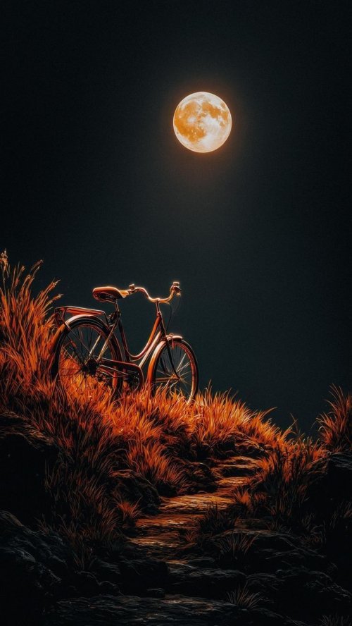 Moonlit Bicycle Path