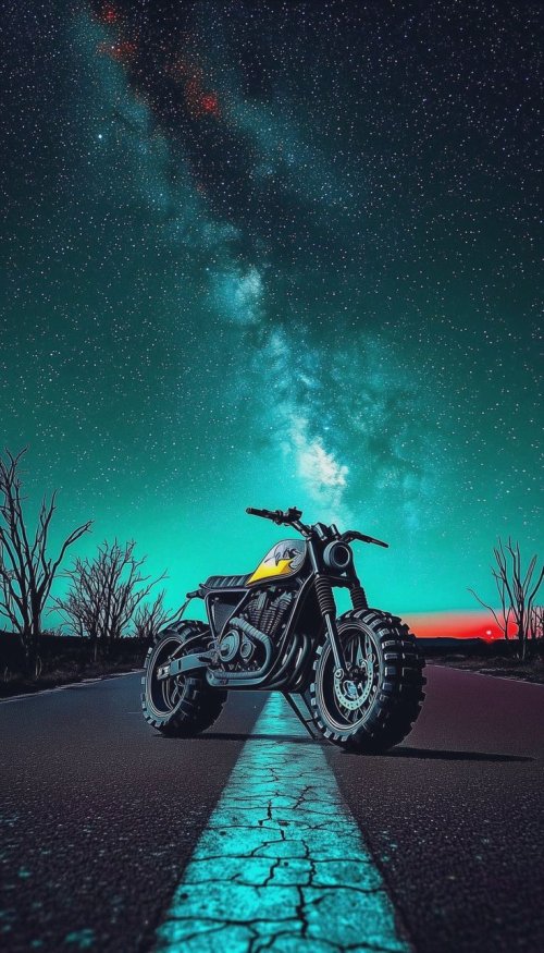 Motorcycle Under Starry Sky - Related Anime Wallpapers wallpaper