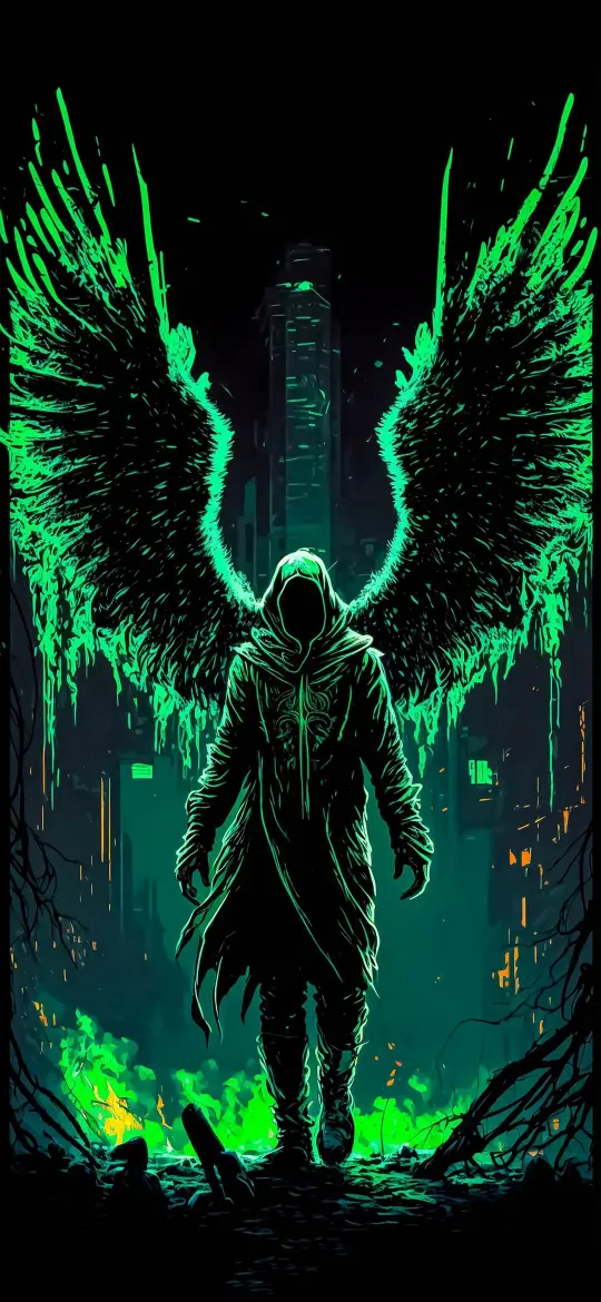 Neon Angel of the City - Related 4K Wallpapers wallpaper