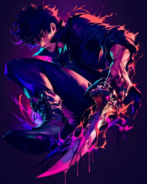 Neon Anime Swordsman - Anime Wallpaper