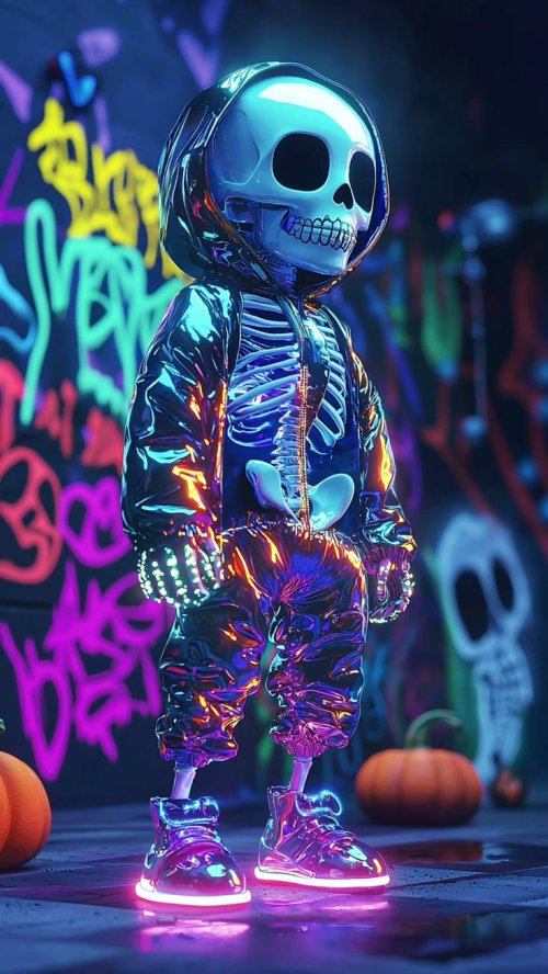 Neon Skeleton Halloween Vibes - Related Dope Wallpapers wallpaper