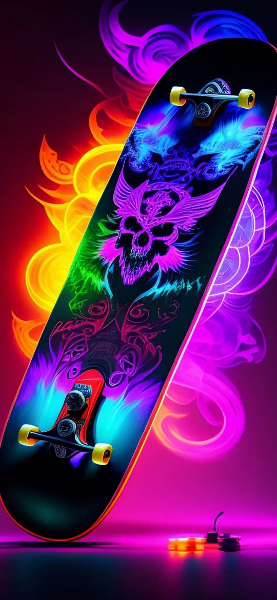 Neon Skull Skateboard Art