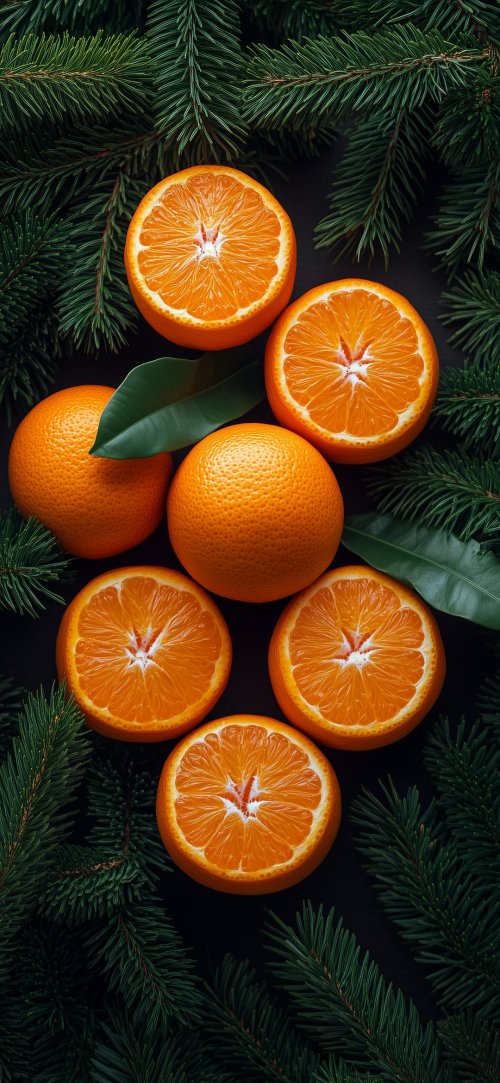 Oranges and Pine Needles - fruit Wallpaper