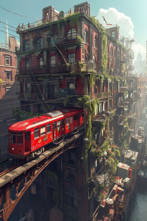 Overgrown City Train - urban Wallpaper