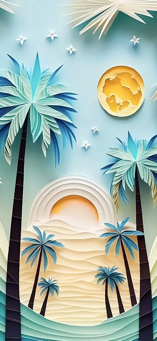 Paper Palm Beach Scene