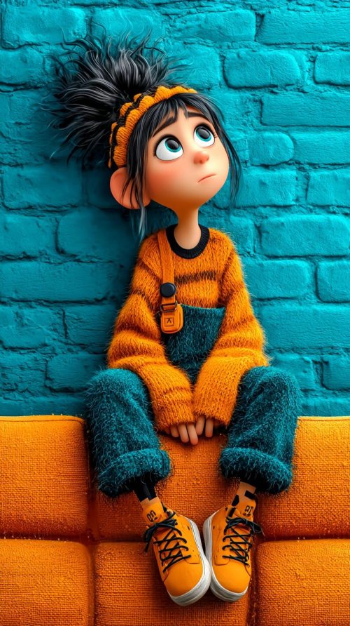 Pensive Cartoon Girl Portrait
