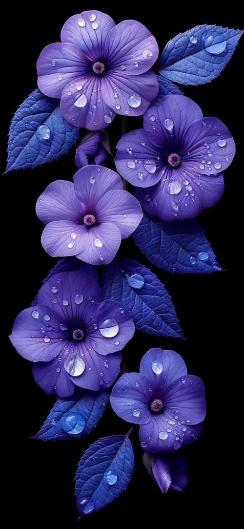 Purple Flowers with Dewdrops