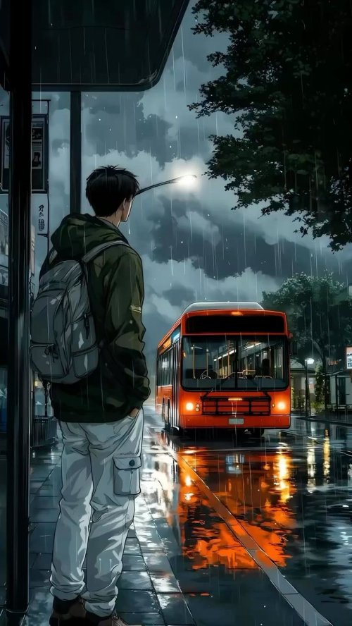 Rainy Bus Stop Anime - Related Dark Wallpapers wallpaper