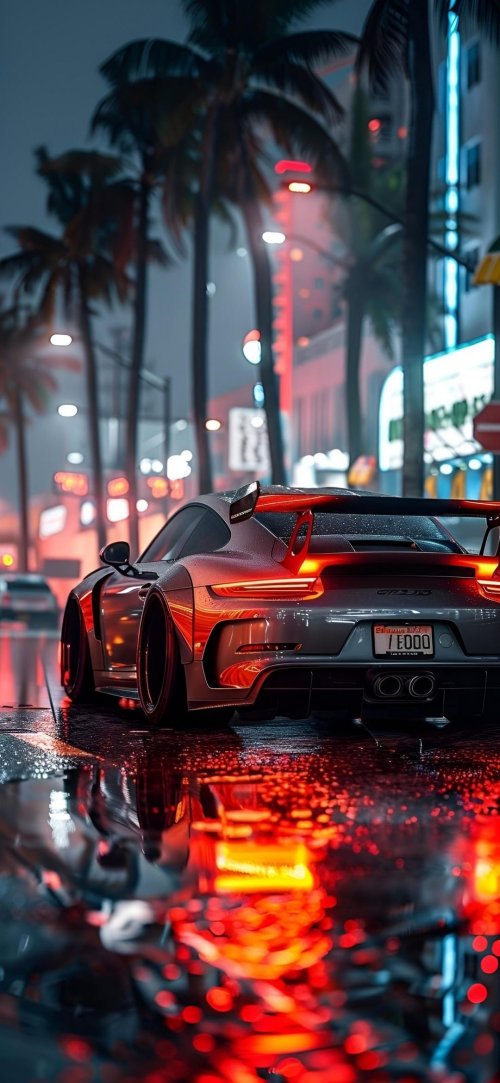 Rainy Night Sports Car - cars Wallpaper