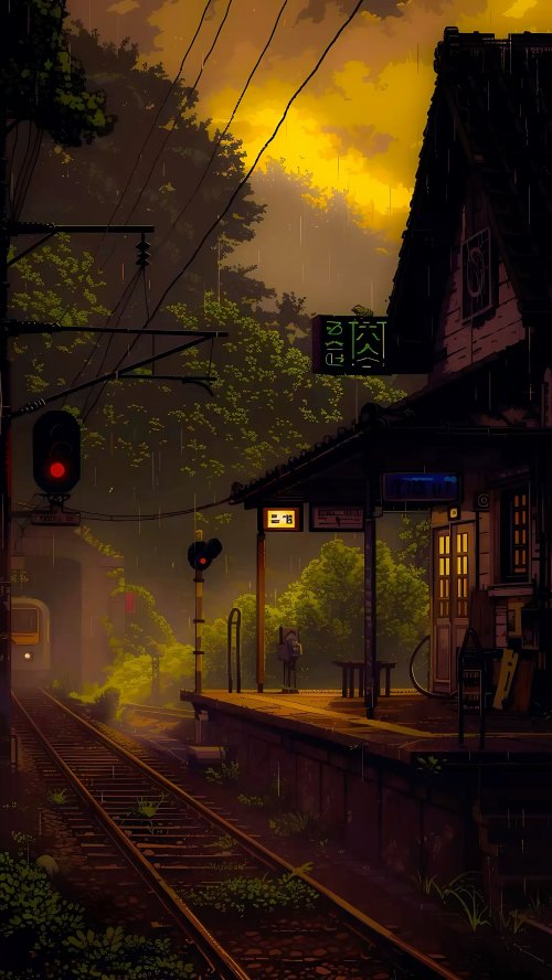 Rainy Train Station