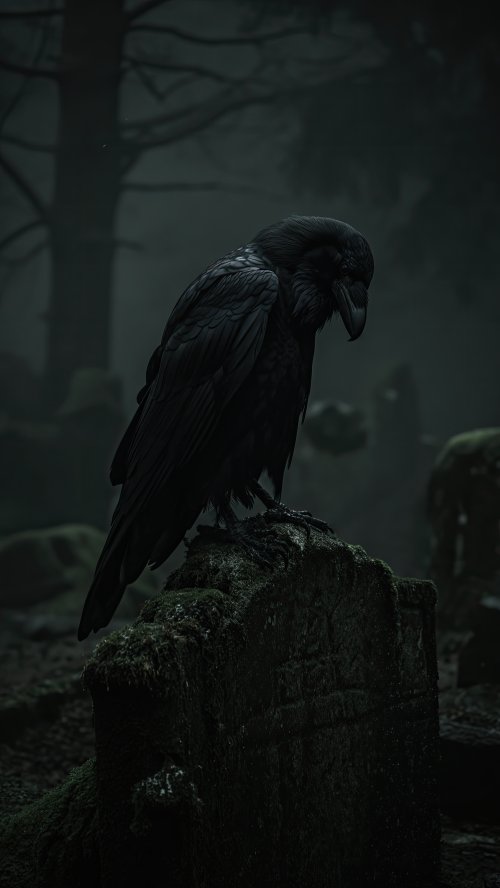 Raven on Mossy Stone - gothic Wallpaper
