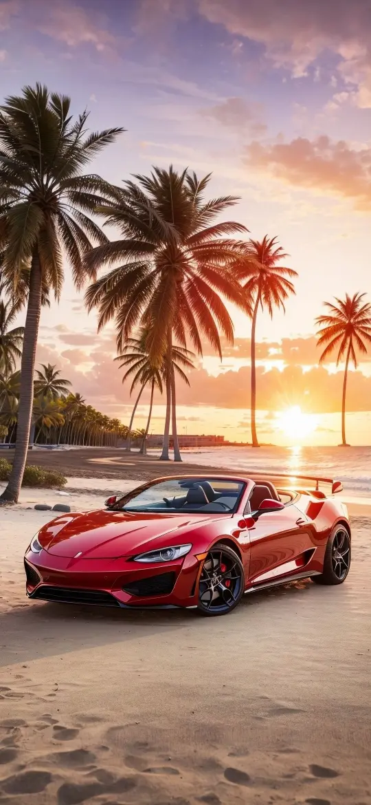 Red Car Beach Sunset - Related 4K Wallpapers wallpaper