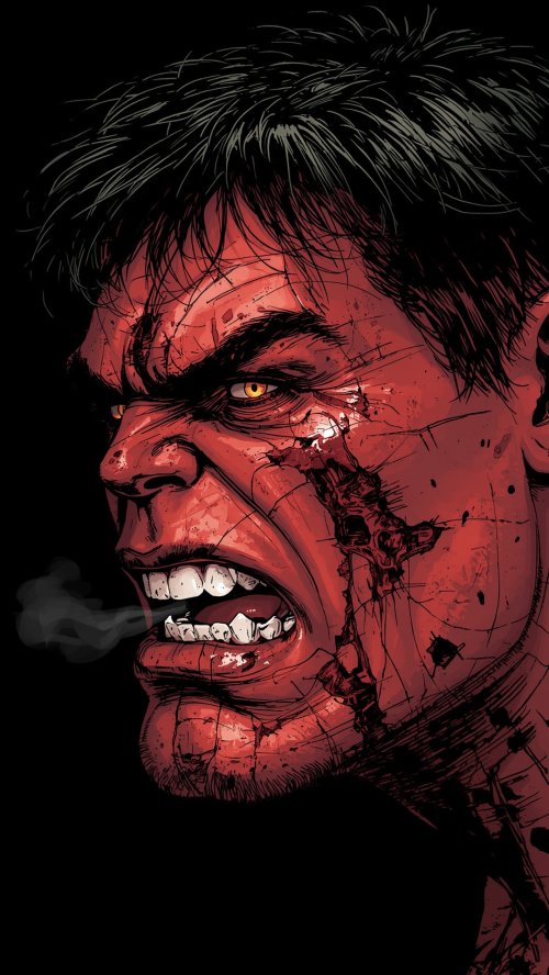 Red Hulk Intense Close-up - Related Dark Wallpapers wallpaper