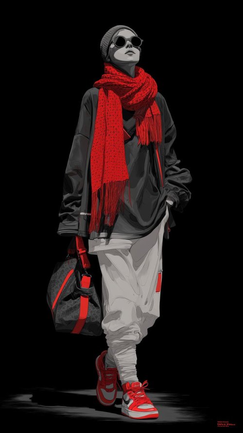 Red Scarf Fashion Illustration - Related Dope Wallpapers wallpaper