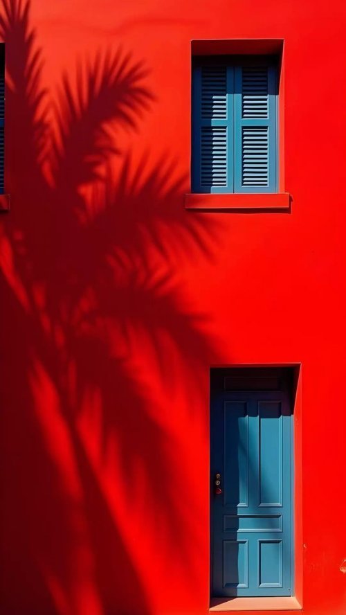Red Wall Blue Door - dope Wallpaper